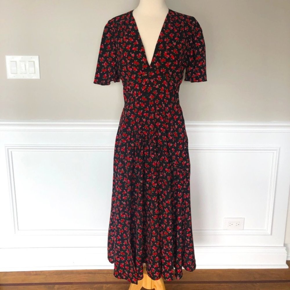 TOPSHOP FLORAL PRINT MIDI DRESS